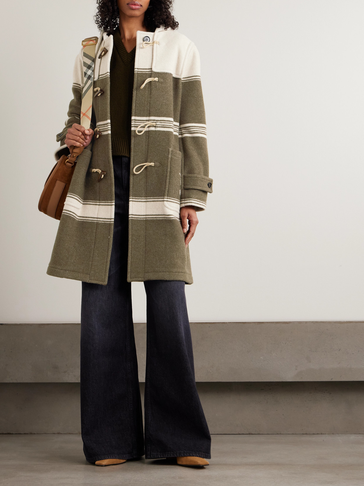 Hooded Striped Wool And Cotton-Blend Coat