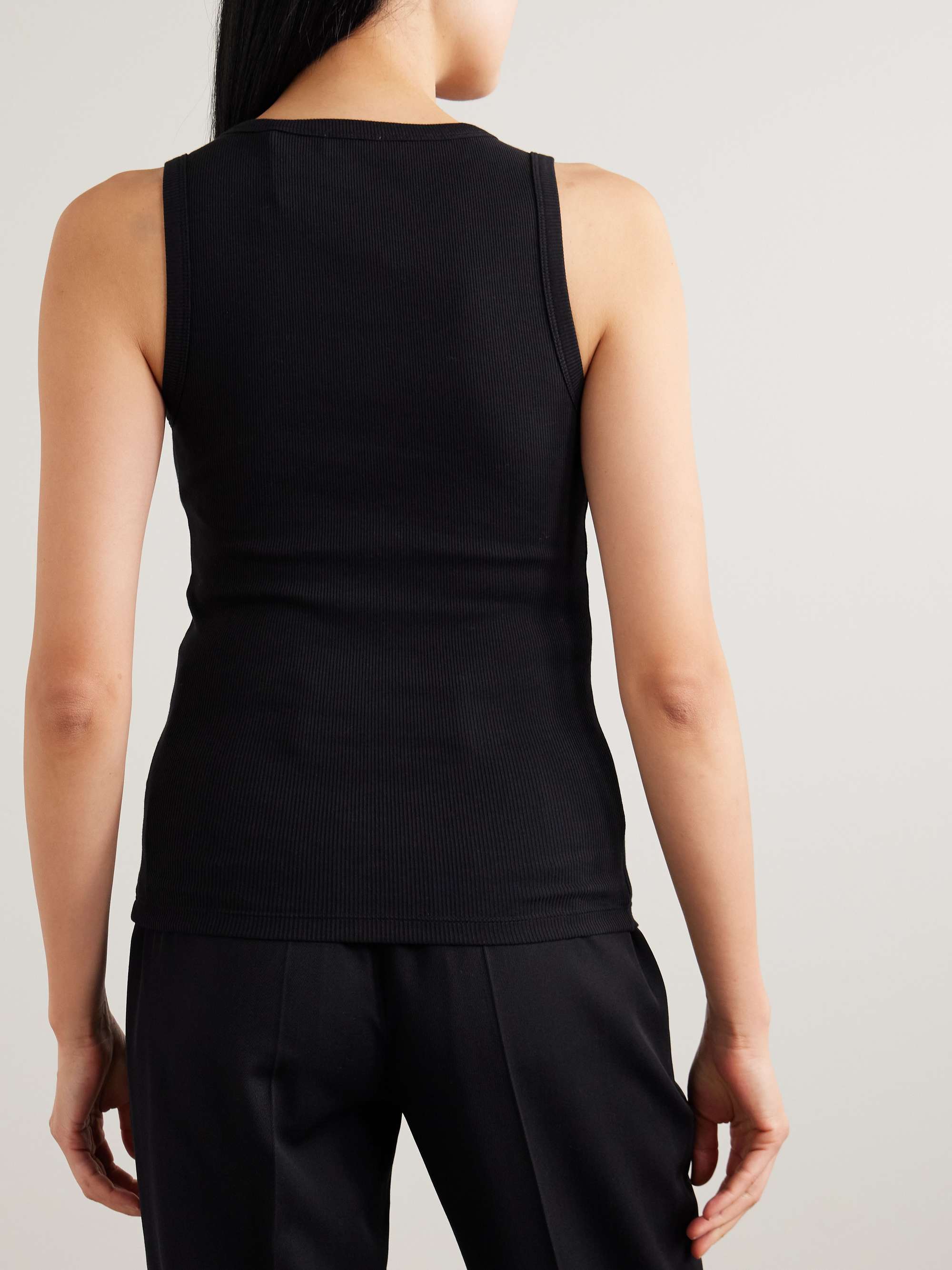 BURBERRY Lace-up embroidered ribbed stretch-cotton jersey tank