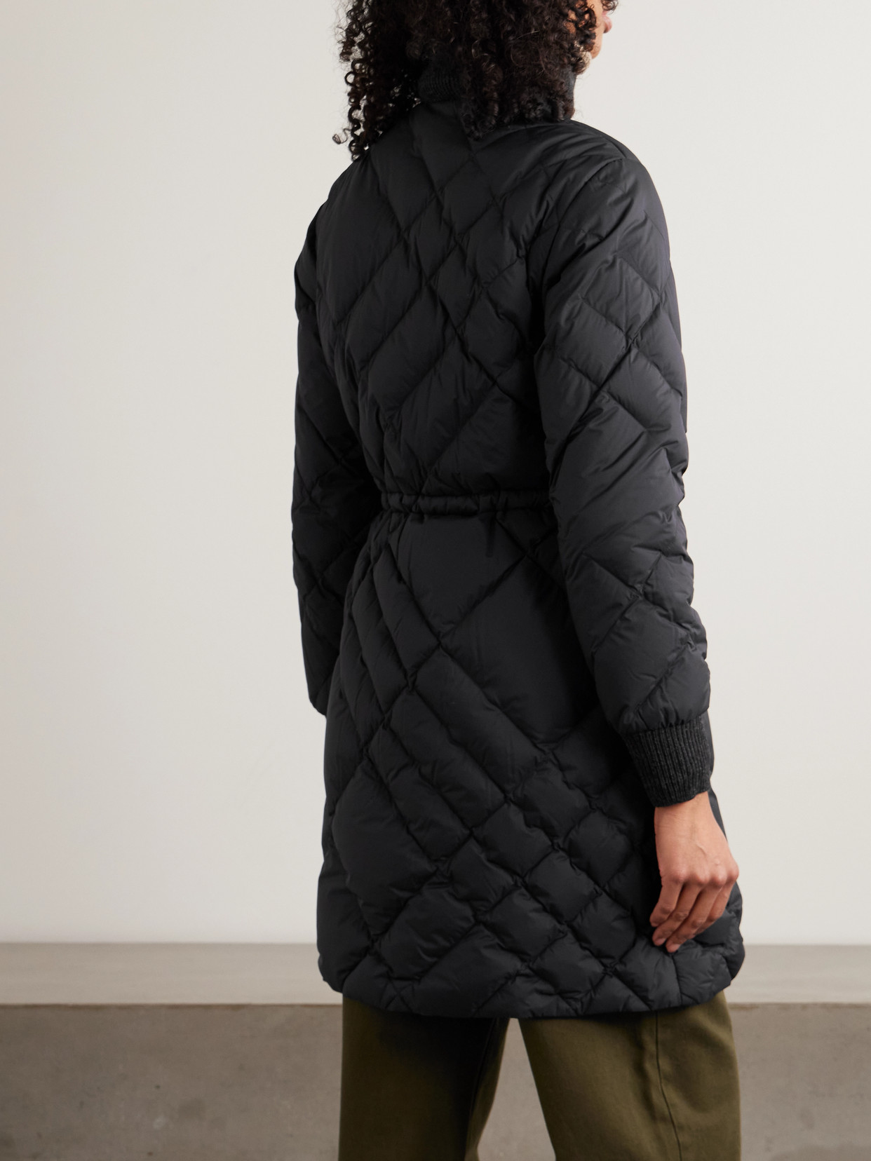 Appliquéd Leather-Trimmed Padded Quilted Shell Down Jacket