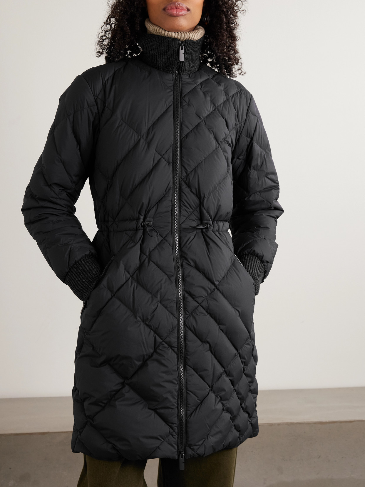 Appliquéd Leather-Trimmed Padded Quilted Shell Down Jacket