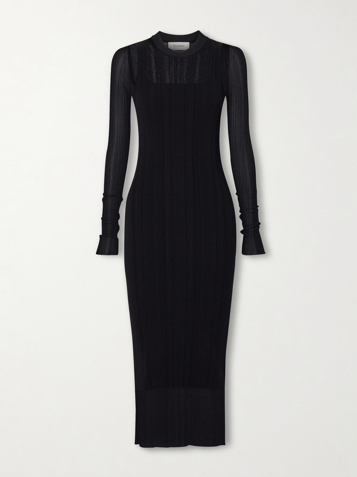 Sportmax Layered Plissé-tulle And Ribbed-knit Midi Dress In Black