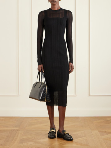 Sportmax Layered plissé-tulle and ribbed-knit midi dress