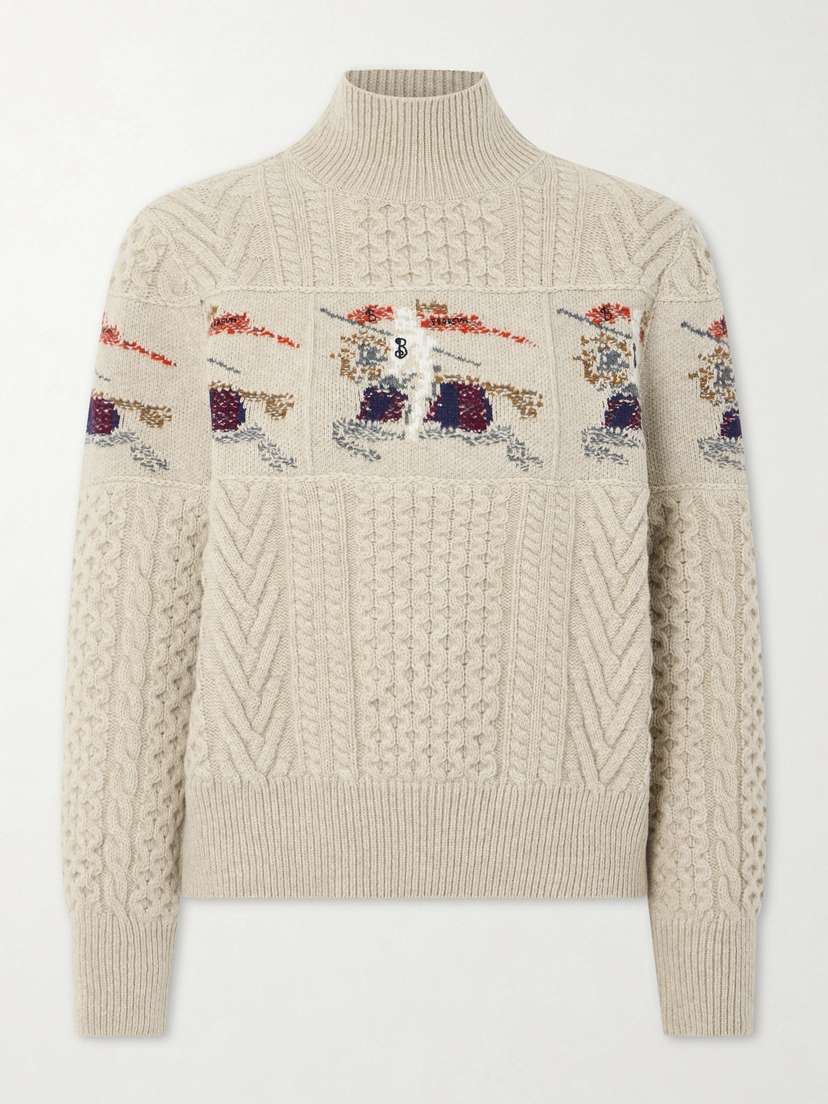 Burberry Cable-knit Jacquard Wool And Cashmere-blend Turtleneck Sweater