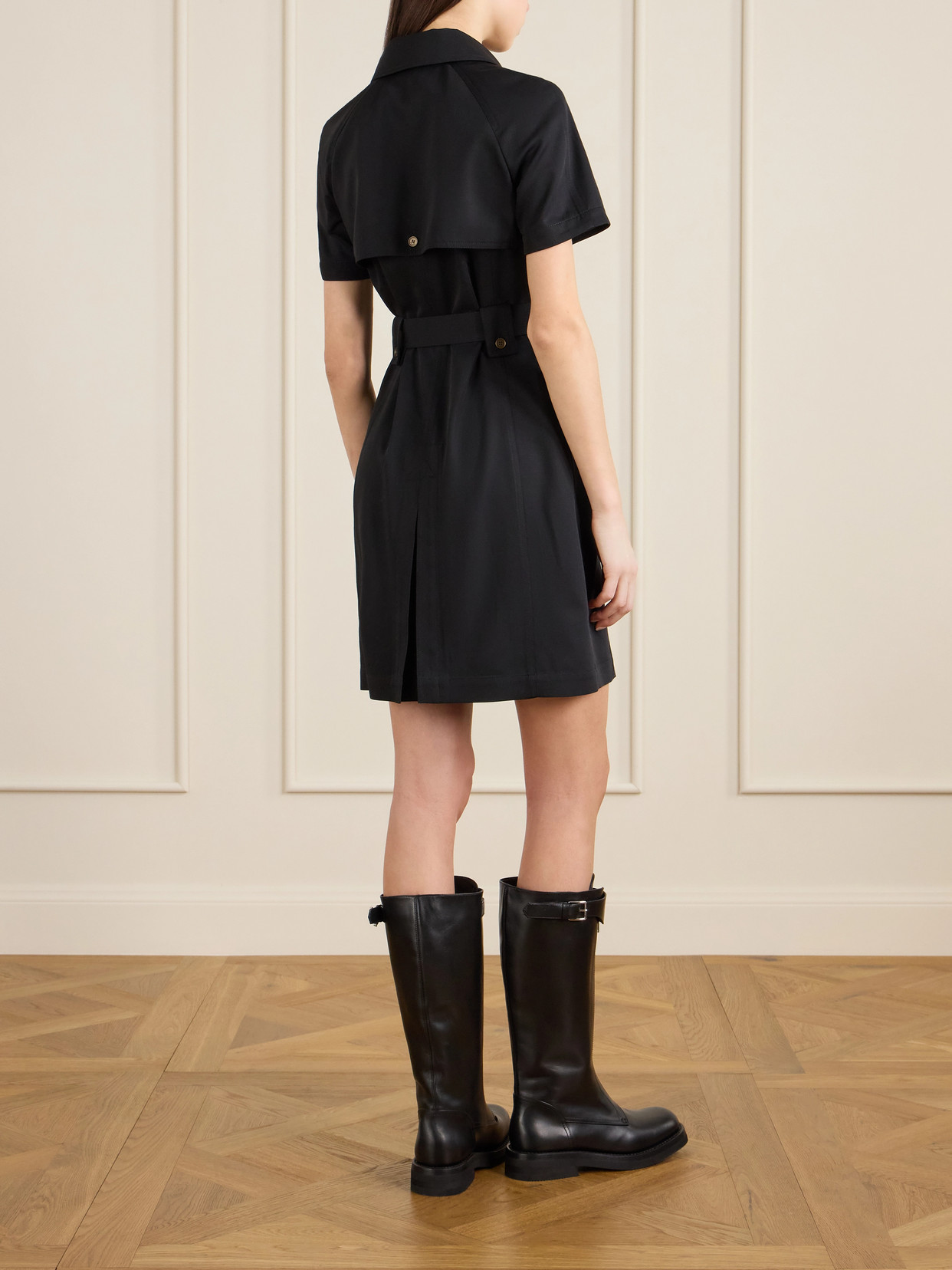 Burberry Belted Wool-twill Midi Shirt Dress In Black