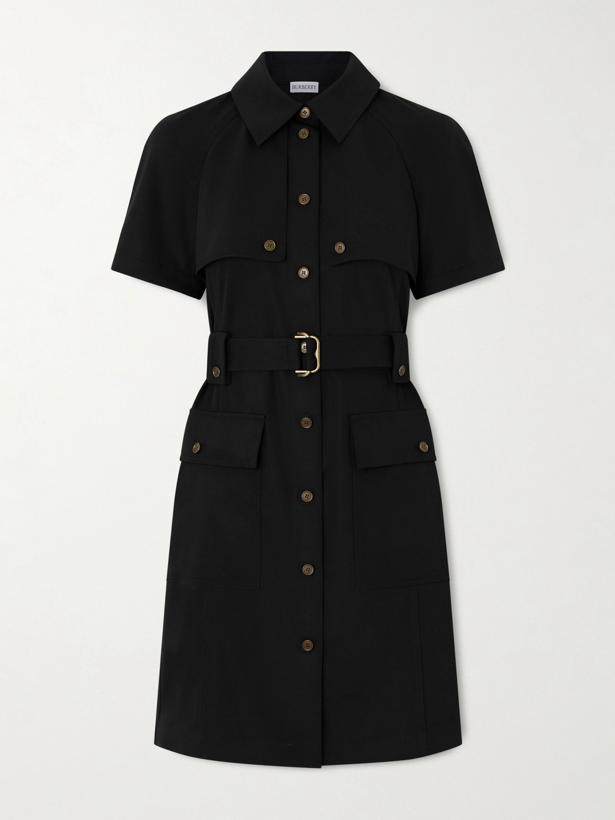 Burberry Belted Wool-twill Midi Shirt Dress In Black