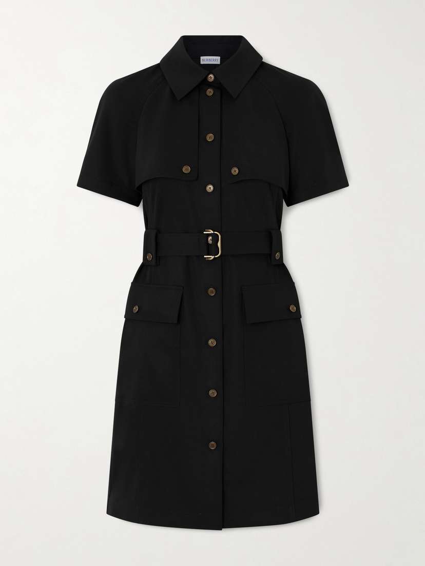 Burberry Belted Wool-twill Midi Shirt Dress
