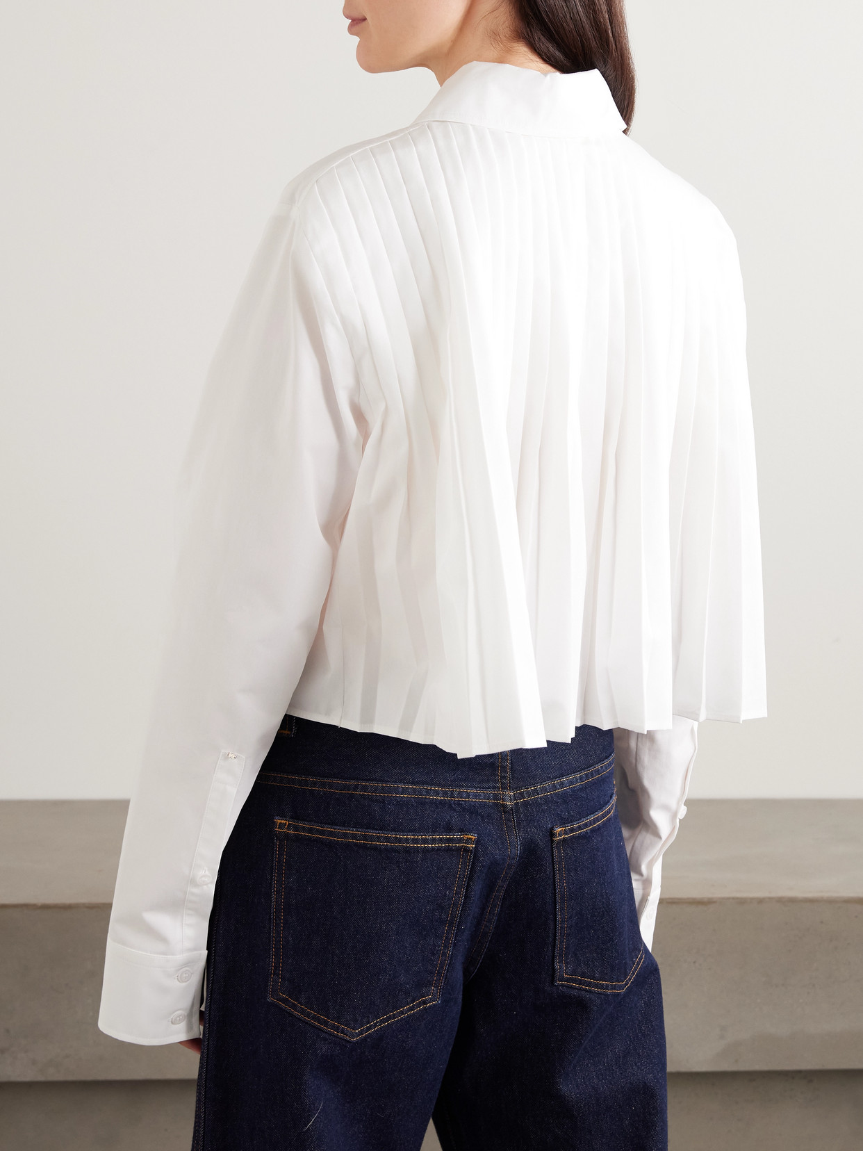 Cropped Pleated Cotton-Blend Shirt