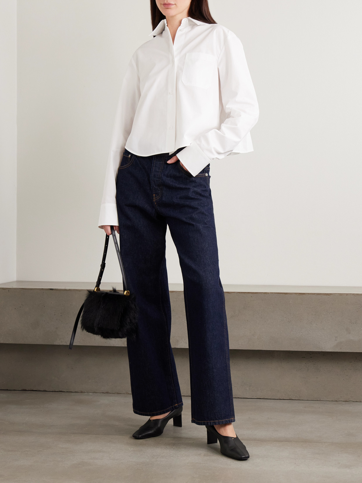 Cropped Pleated Cotton-Blend Shirt