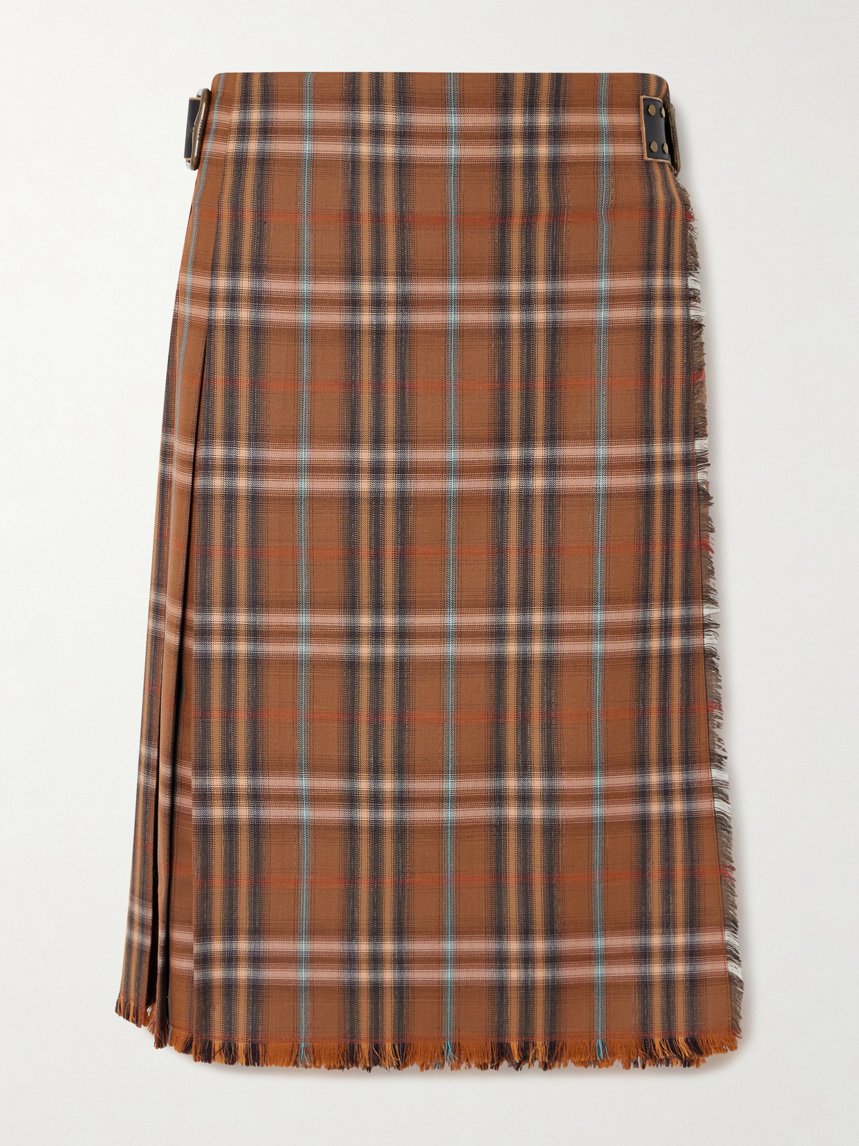 Burberry Pleated Skirt With Frayed Hem And Buckles In Brown