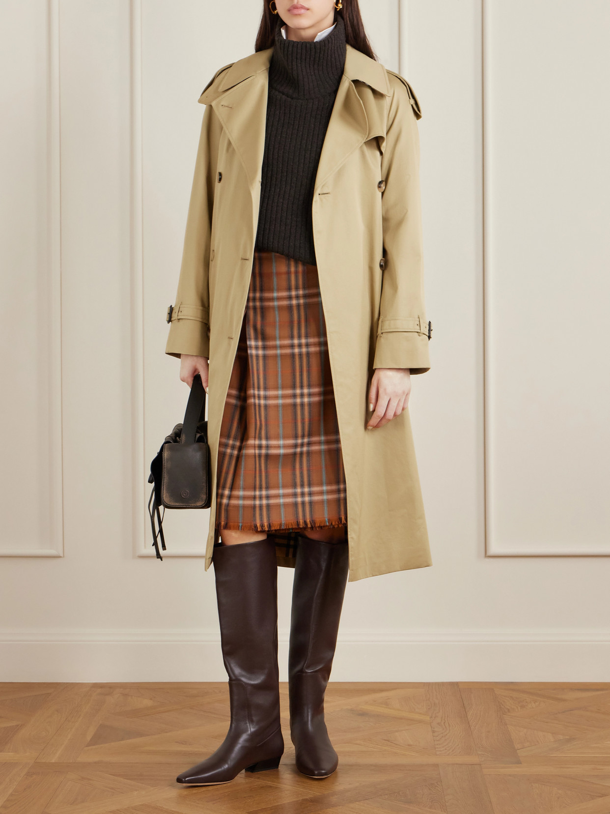 Burberry Pleated Skirt With Frayed Hem And Buckles In Brown