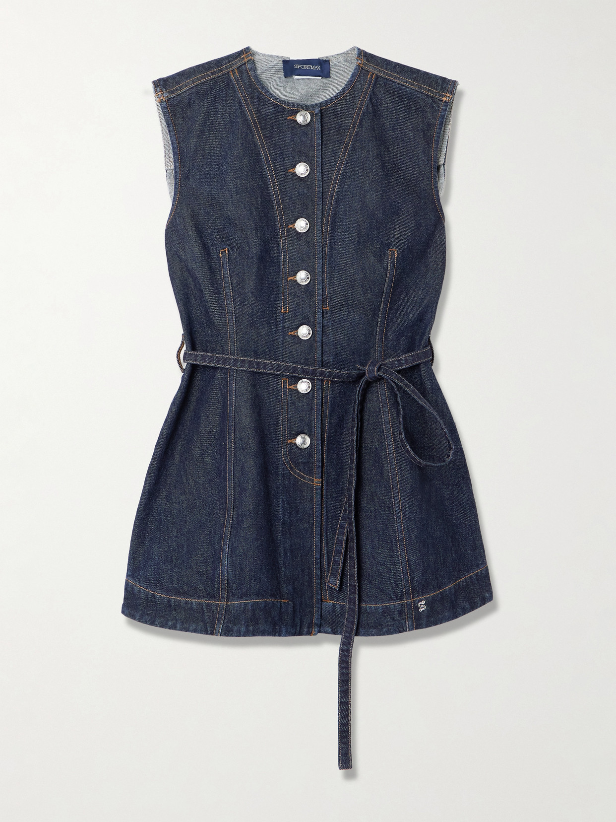 Sportmax Spddominio Belted Denim Vest In Blue