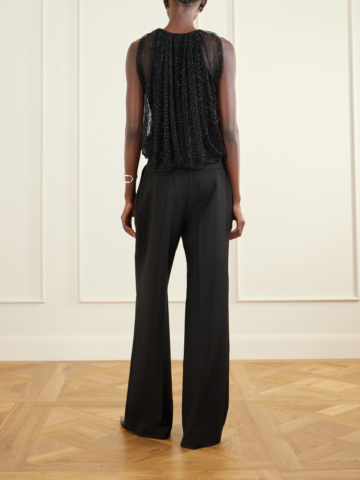 Sportmax Embellished Mesh And Jersey Top In Black