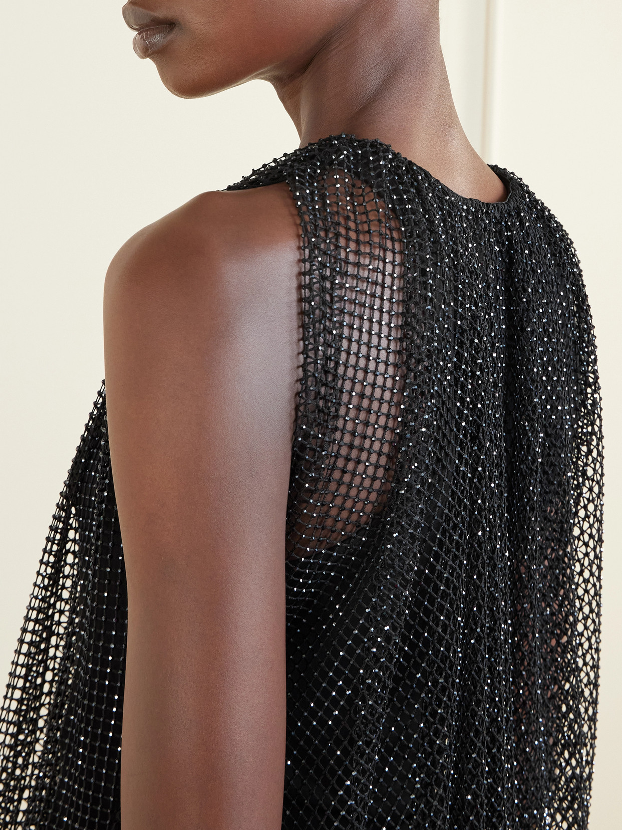 Sportmax Embellished Mesh And Jersey Top In Black