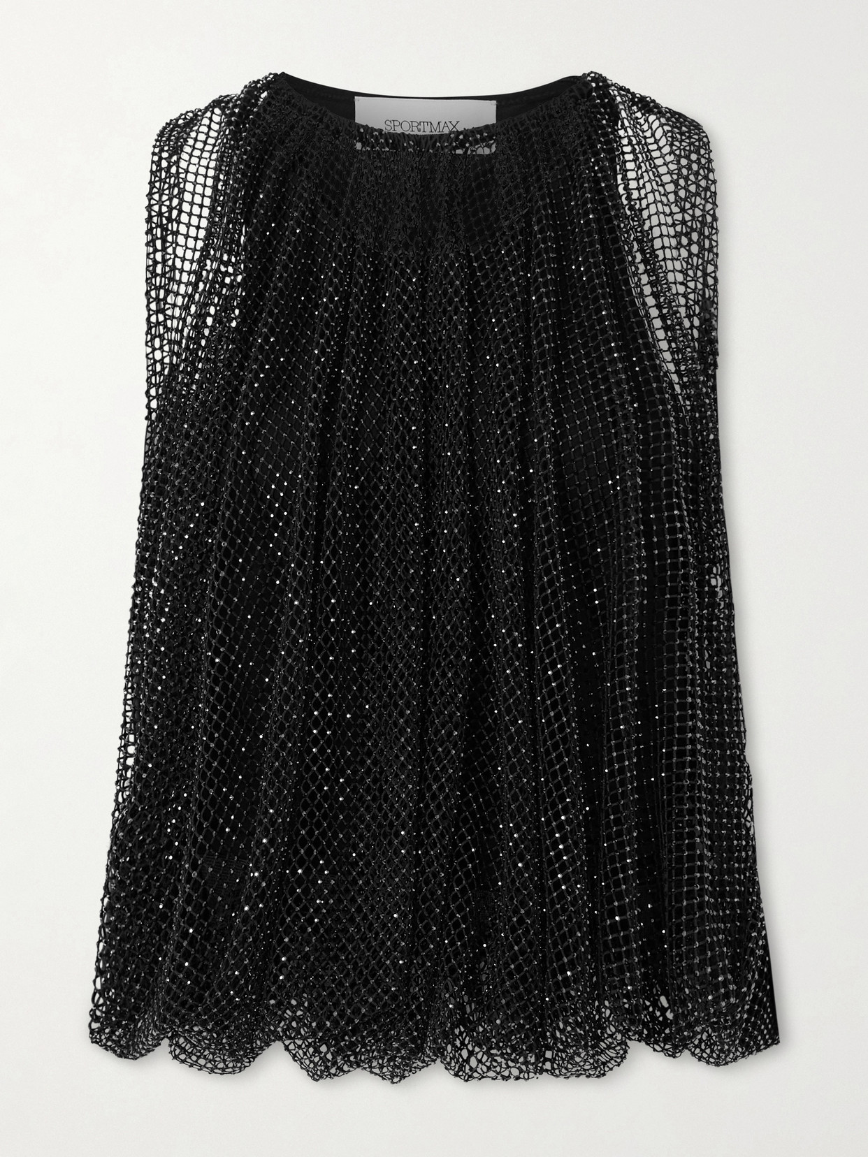 Sportmax Embellished Mesh And Jersey Top In Black