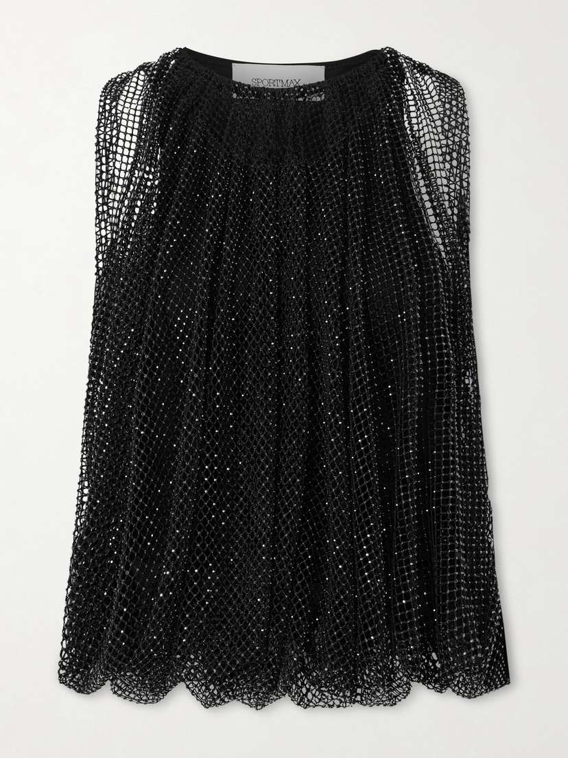 Sportmax Ruched Crystal-embellished Mesh Top