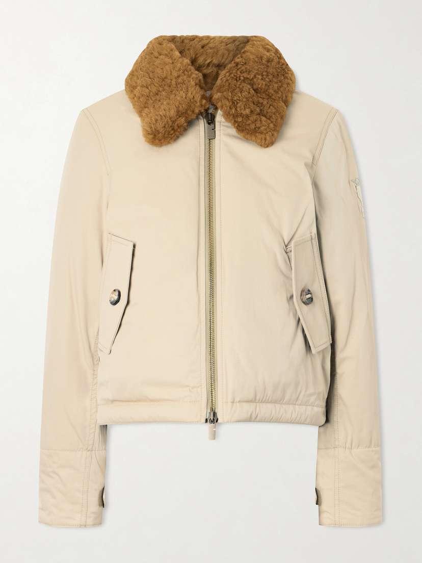 Burberry Gabardine Capsule Shearling-trimmed Appliquéd Cotton-blend Down Jacket