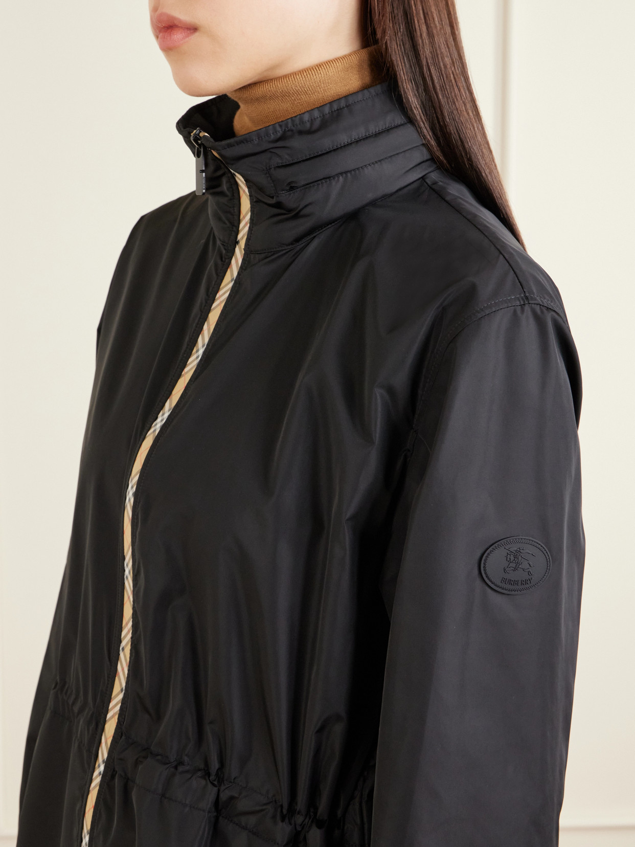 Burberry Nylon Parka With Elastic Cuffs And High Collar In Black