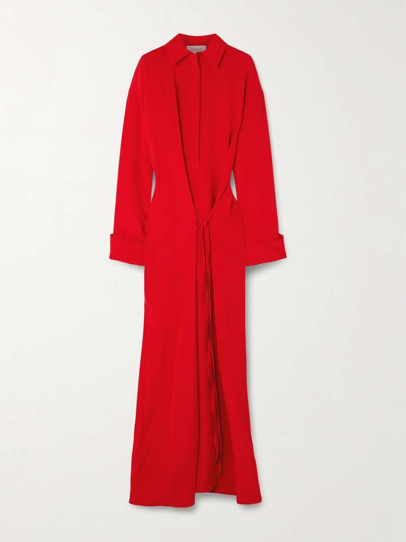 Sportmax Knotted Silk-blend Crepe De Chine Maxi Shirt Dress