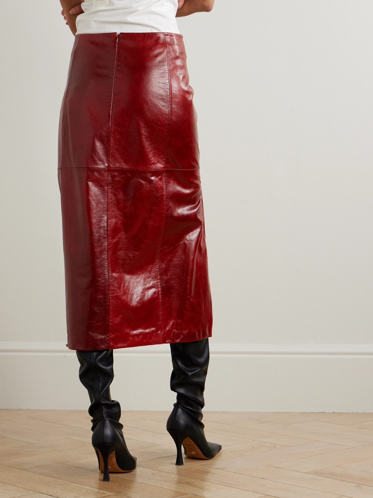 Sportmax Paneled Leather Midi Skirt In Burgundy