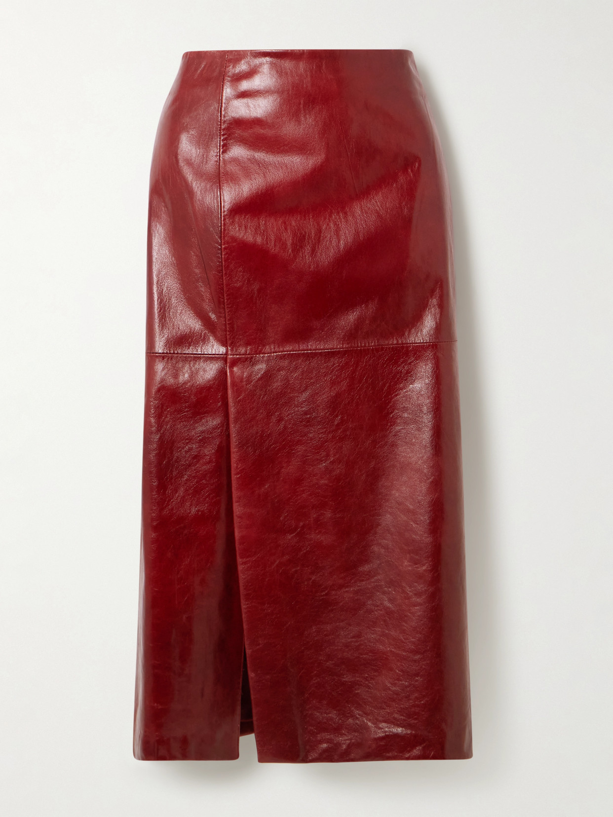 Sportmax Paneled Leather Midi Skirt In Burgundy
