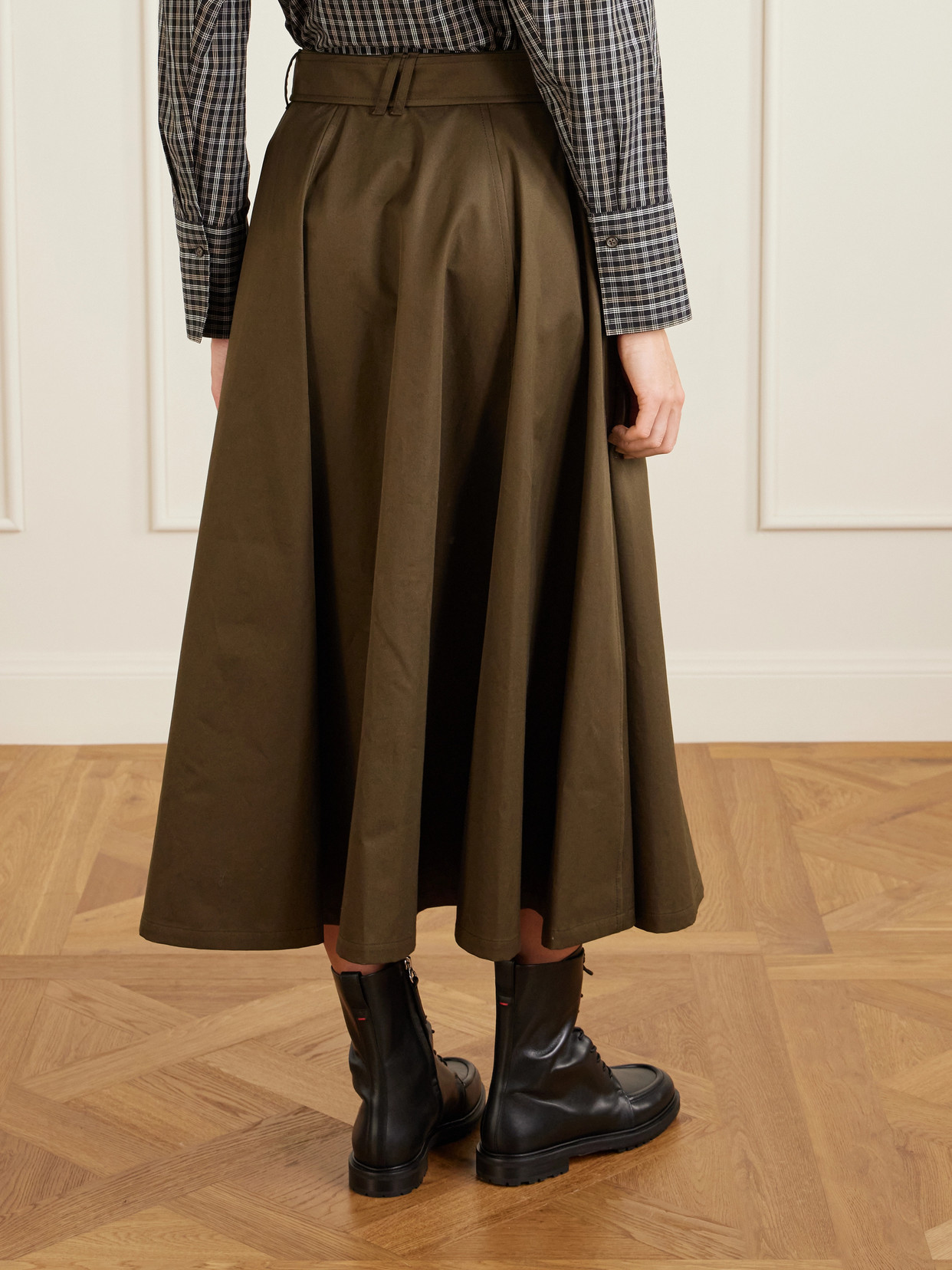 Burberry Women Juniper Green Gabardine Midi Trench Skirt In Brown