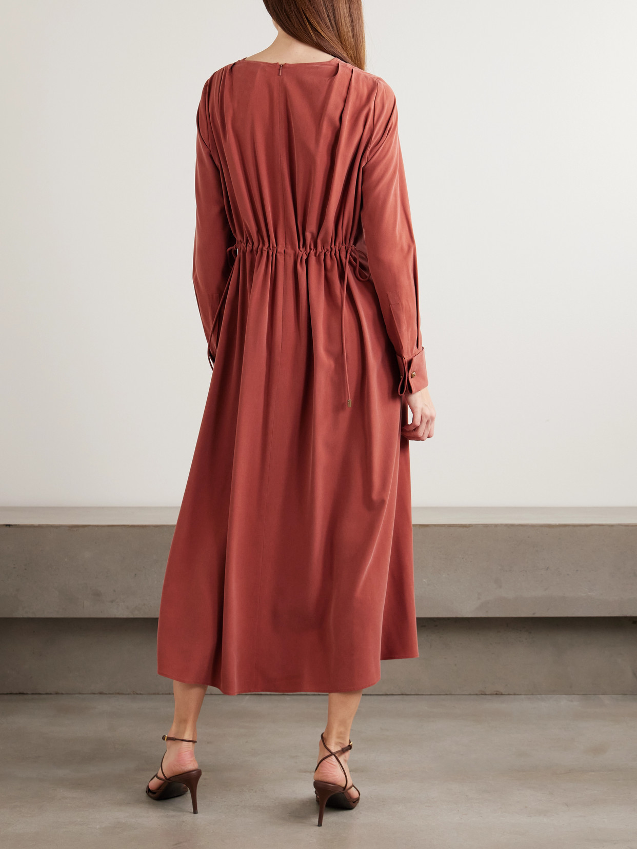 Max Mara Gathered Silk Midi Dress In Multi