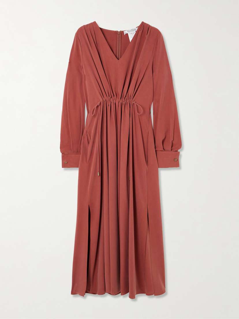 Max Mara Gathered Silk Midi Dress