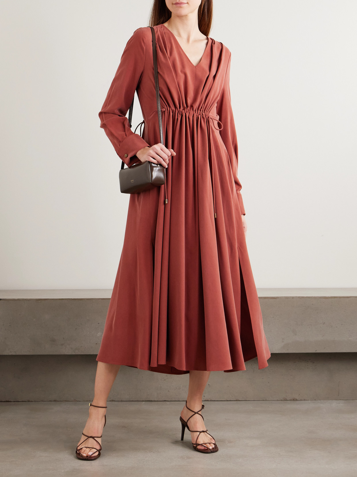 Max Mara Gathered Silk Midi Dress In Multi