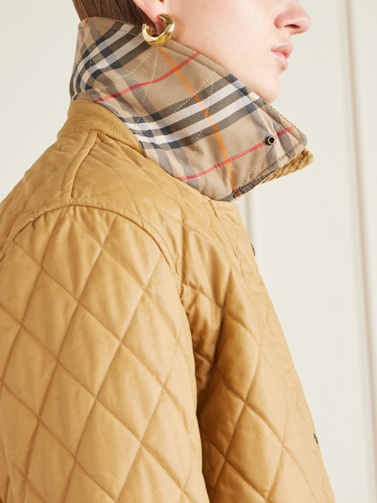 Cropped Shearling-Trimmed Coated-Cotton Jacket