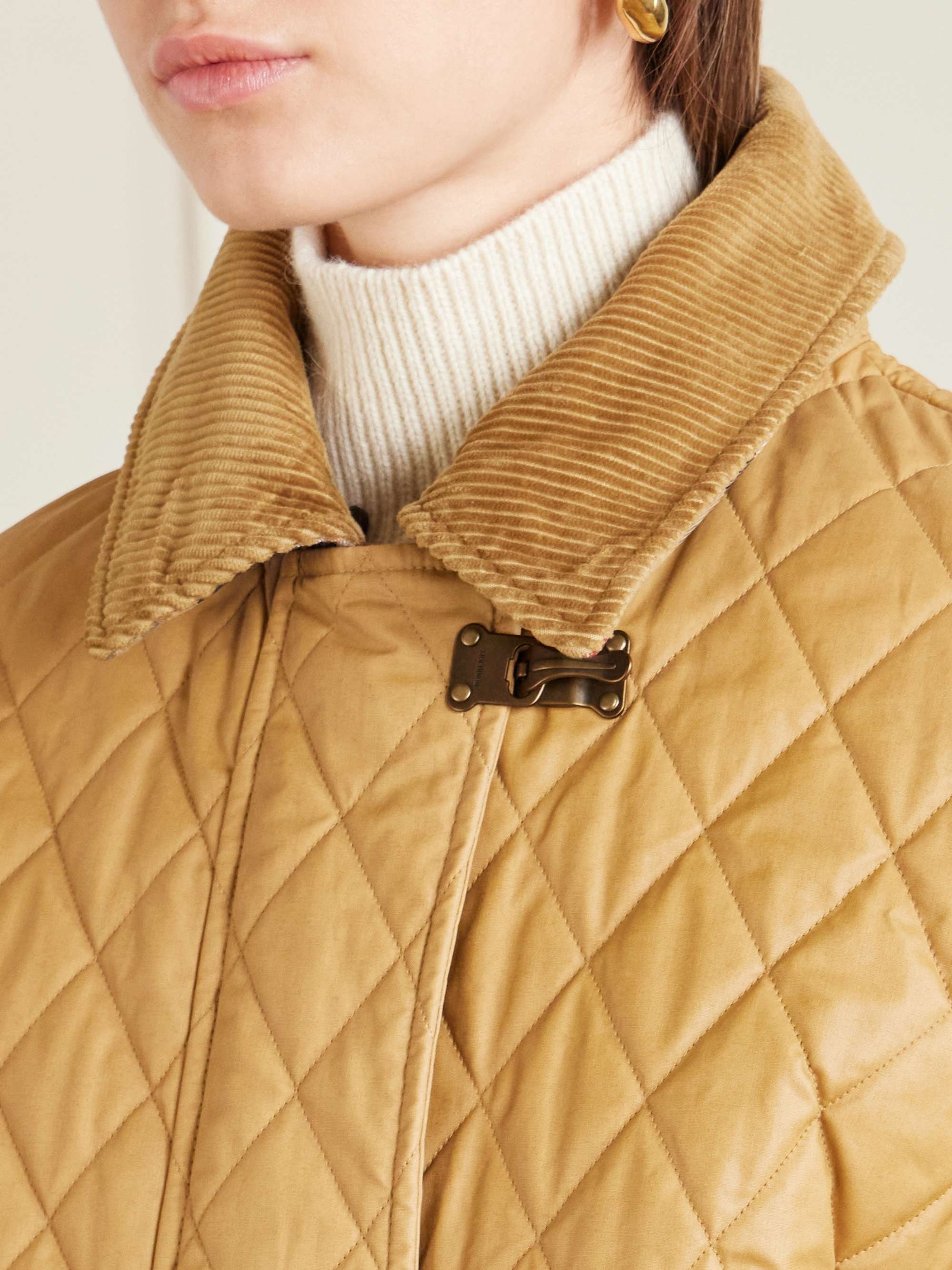【BURBERRY】ベロアジャケット キャメル サイズ46 Camel Cropped shearling-trimmed coated-cotton jacket | BURBERRY