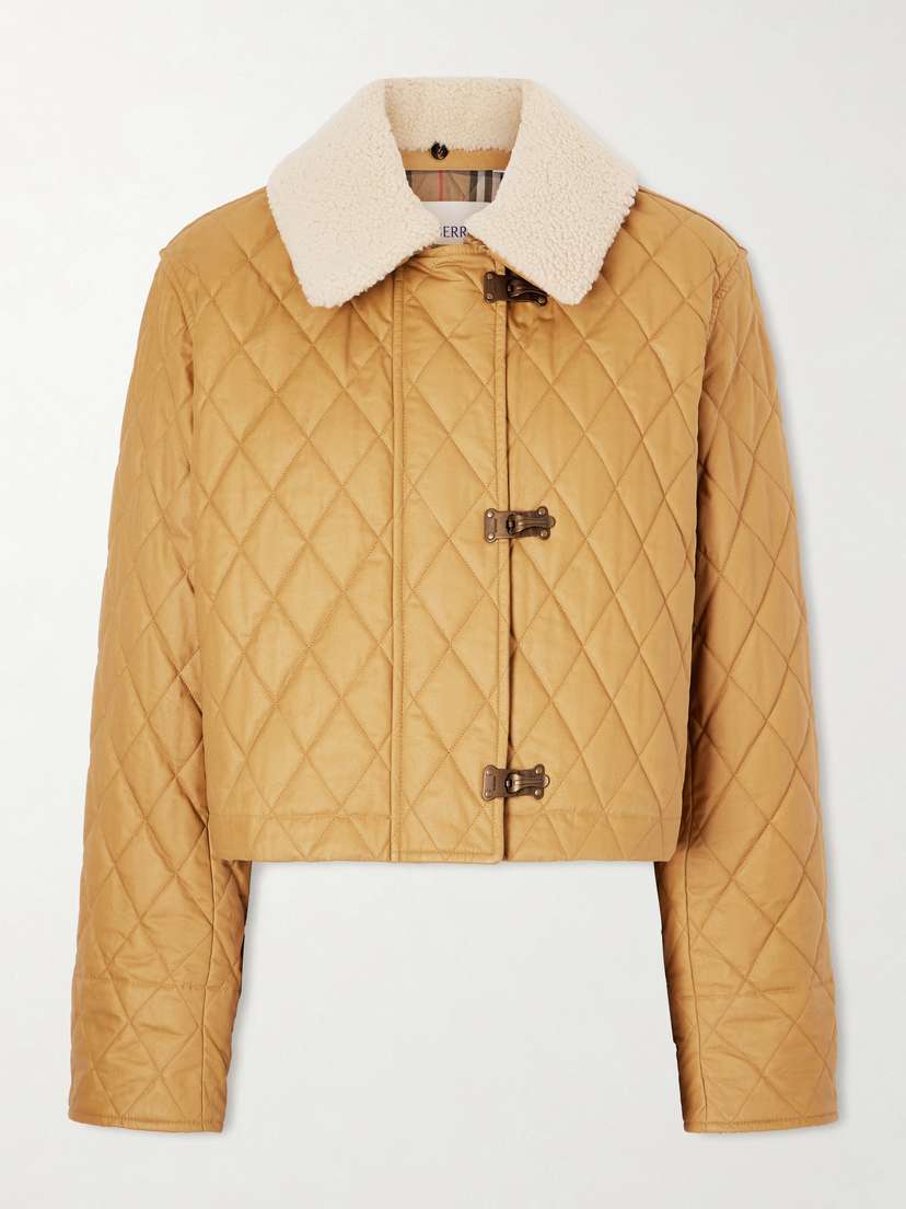 Burberry Cropped Shearling-trimmed Coated-cotton Jacket