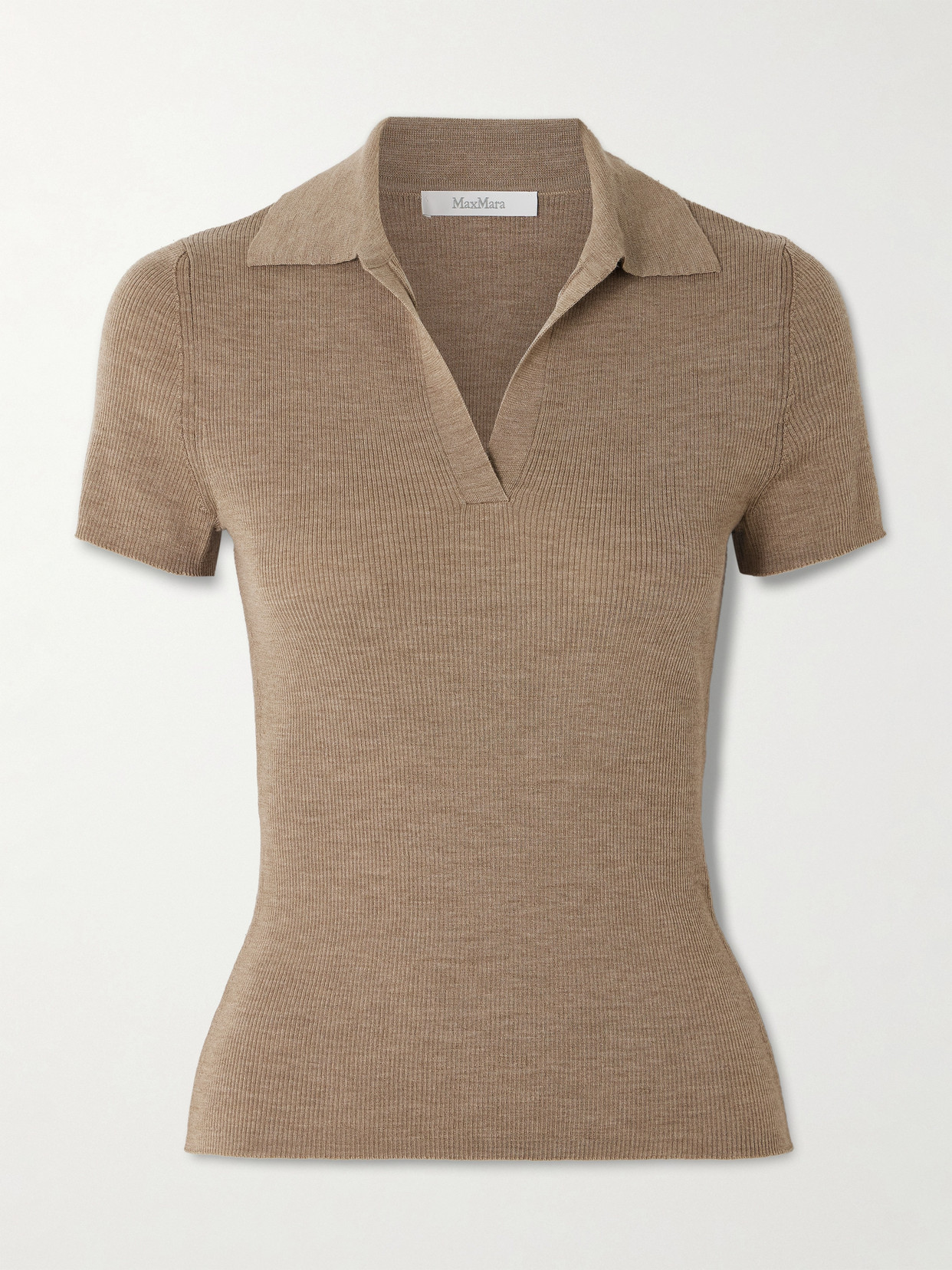Max Mara Ribbed Wool Polo Shirt In Brown