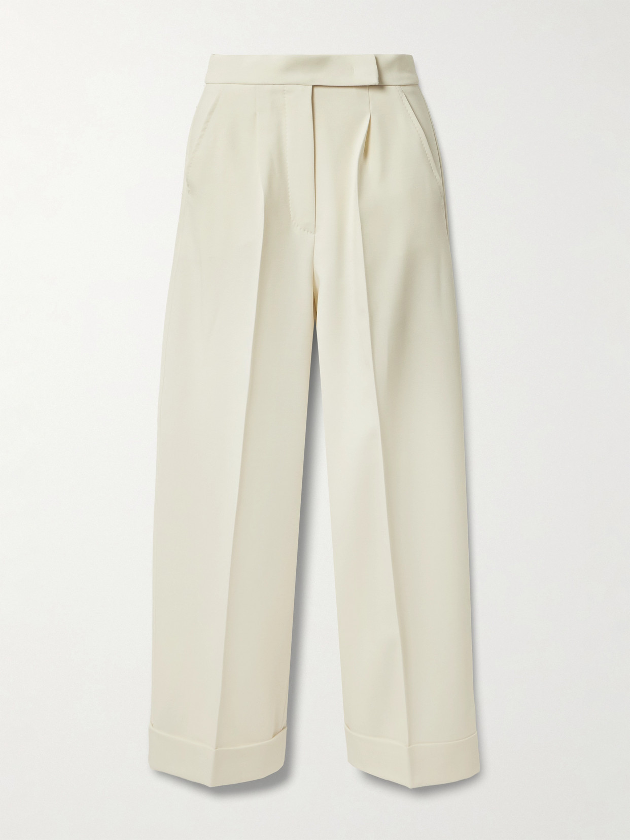 Max Mara Pleated Wool-blend Wide-leg Pants In White