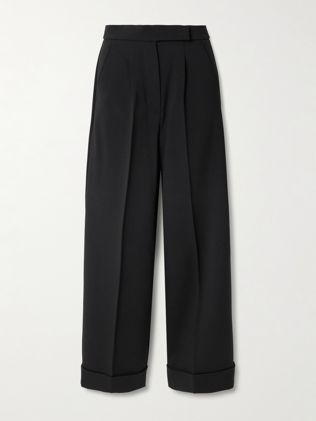 Max Mara Pleated Wool-blend Wide-leg Pants In Black