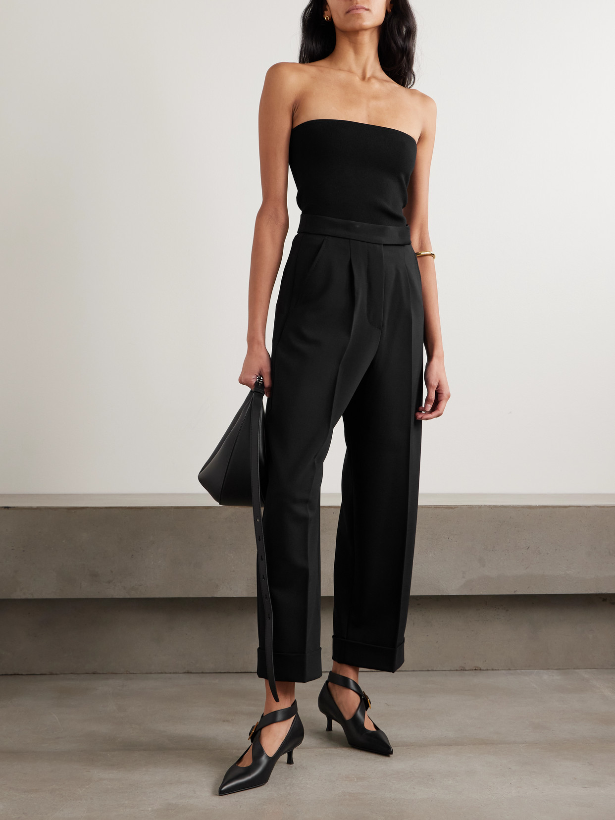 Max Mara Pleated Wool-blend Wide-leg Pants In Black