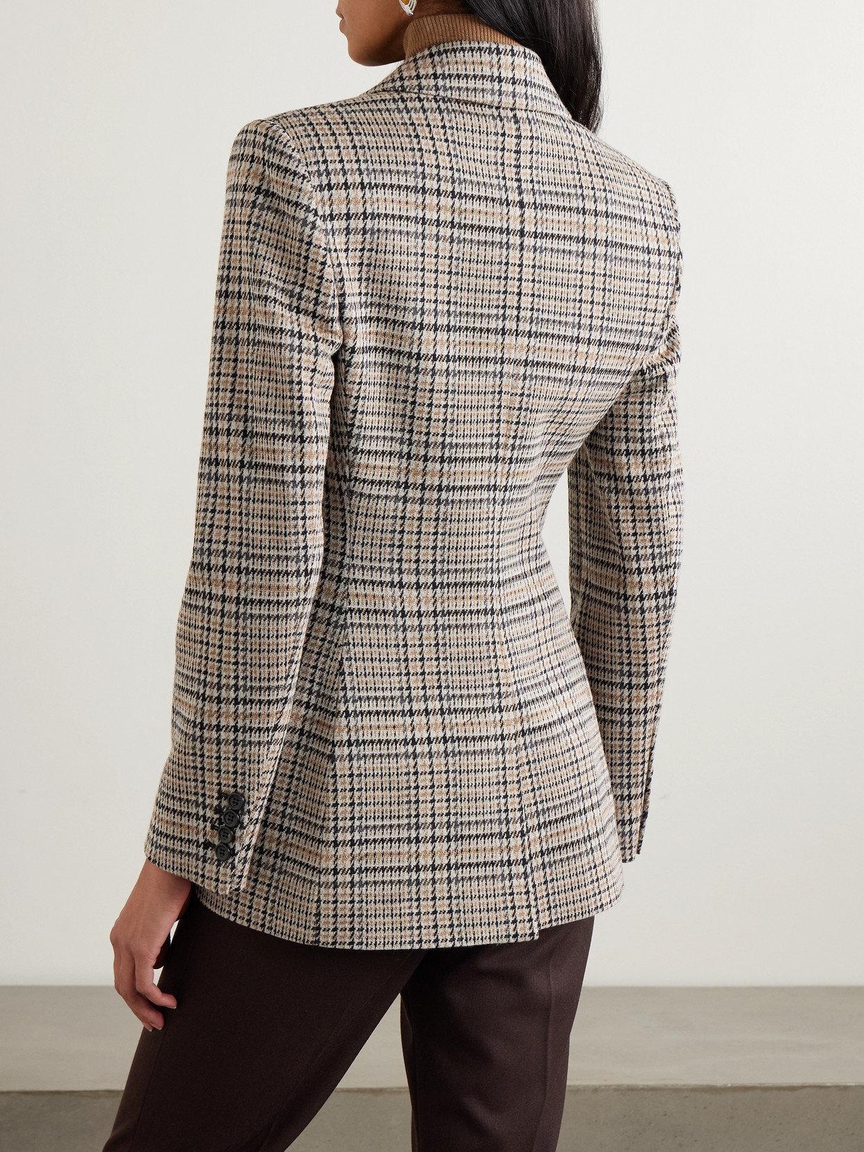 Max Mara Double-breasted Houndstooth Wool And Cotton-blend Blazer In Brown