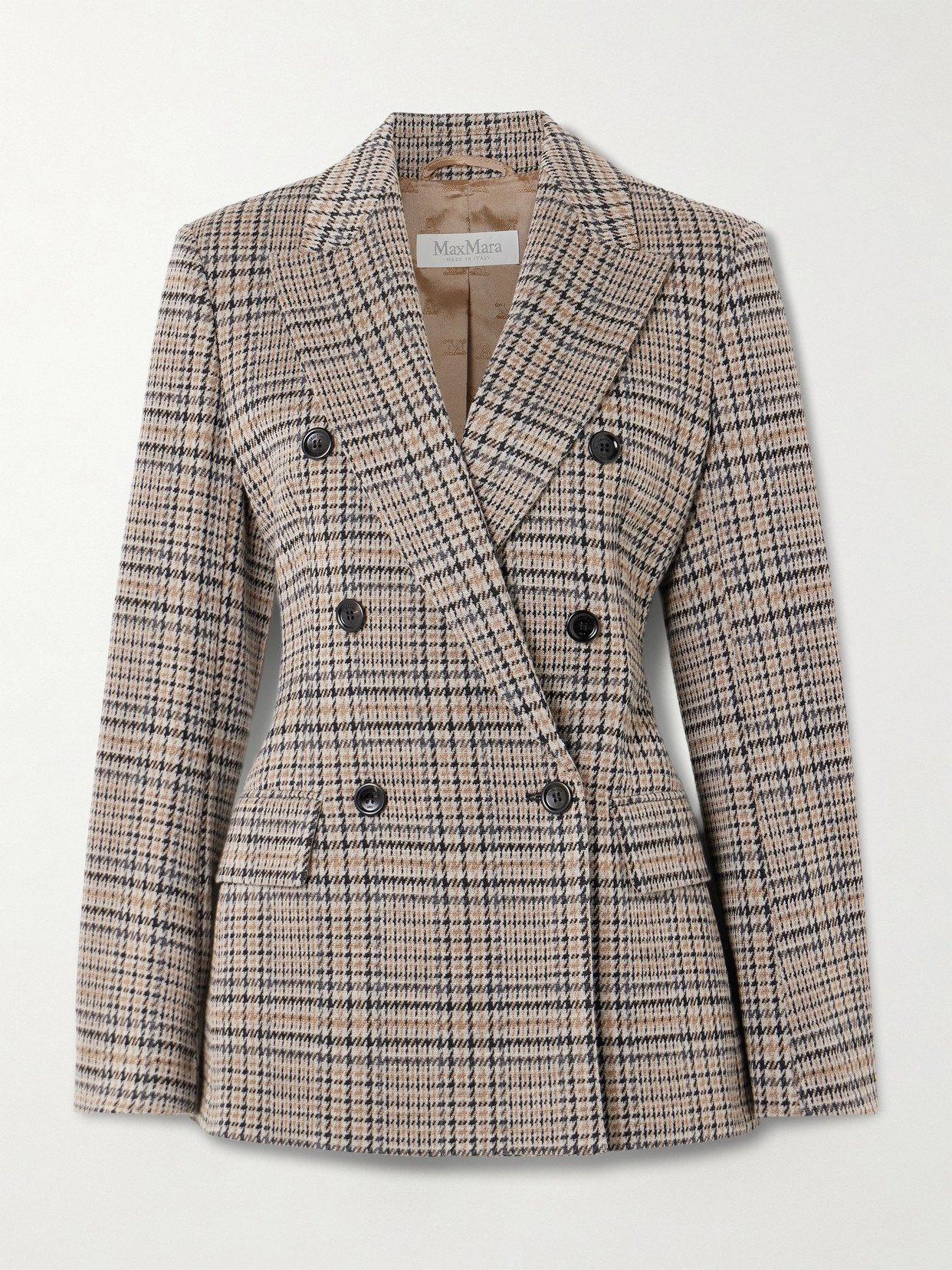 Max Mara Double-breasted Houndstooth Wool And Cotton-blend Blazer In Brown