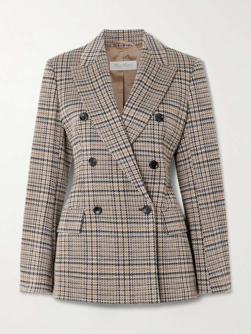 Max Mara Double-breasted Houndstooth Wool And Cotton-blend Blazer