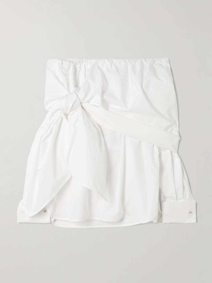 Max Mara Off-the-shoulder Tie-detailed Gathered Cotton-poplin Blouse