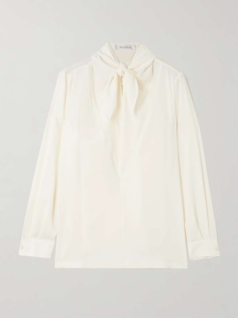 Max Mara Tie-detailed Silk Crepe De Chine Blouse