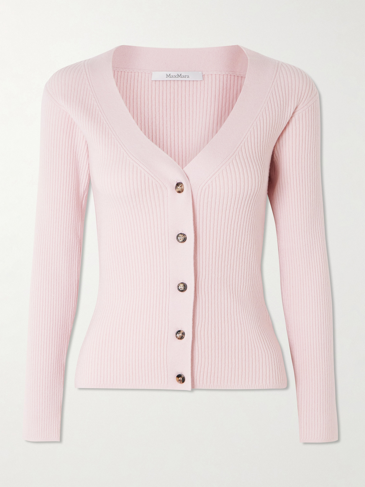Max Mara Gioiosa Ribbed Wool-blend Cardigan In Pink