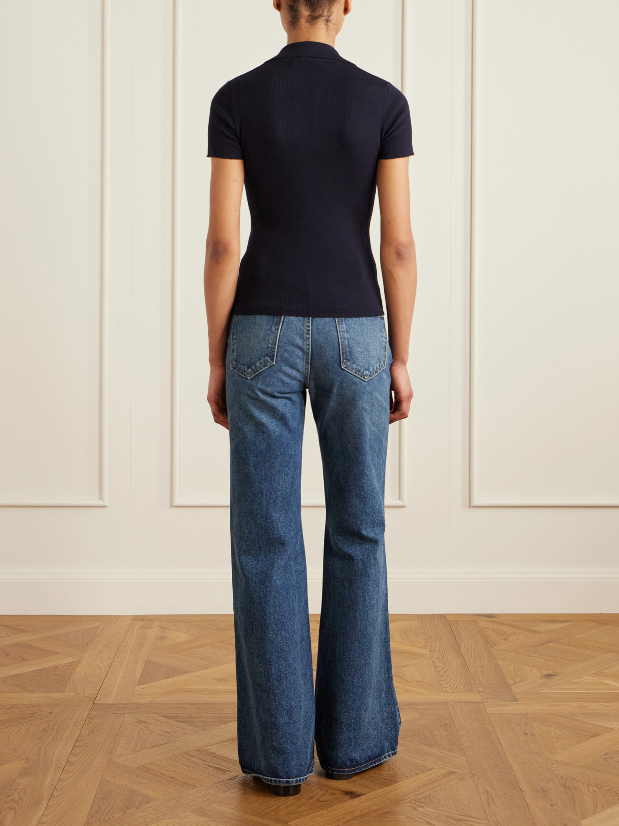 Max Mara Albero Dark Blue Virgin Wool Polo Shirt In Black