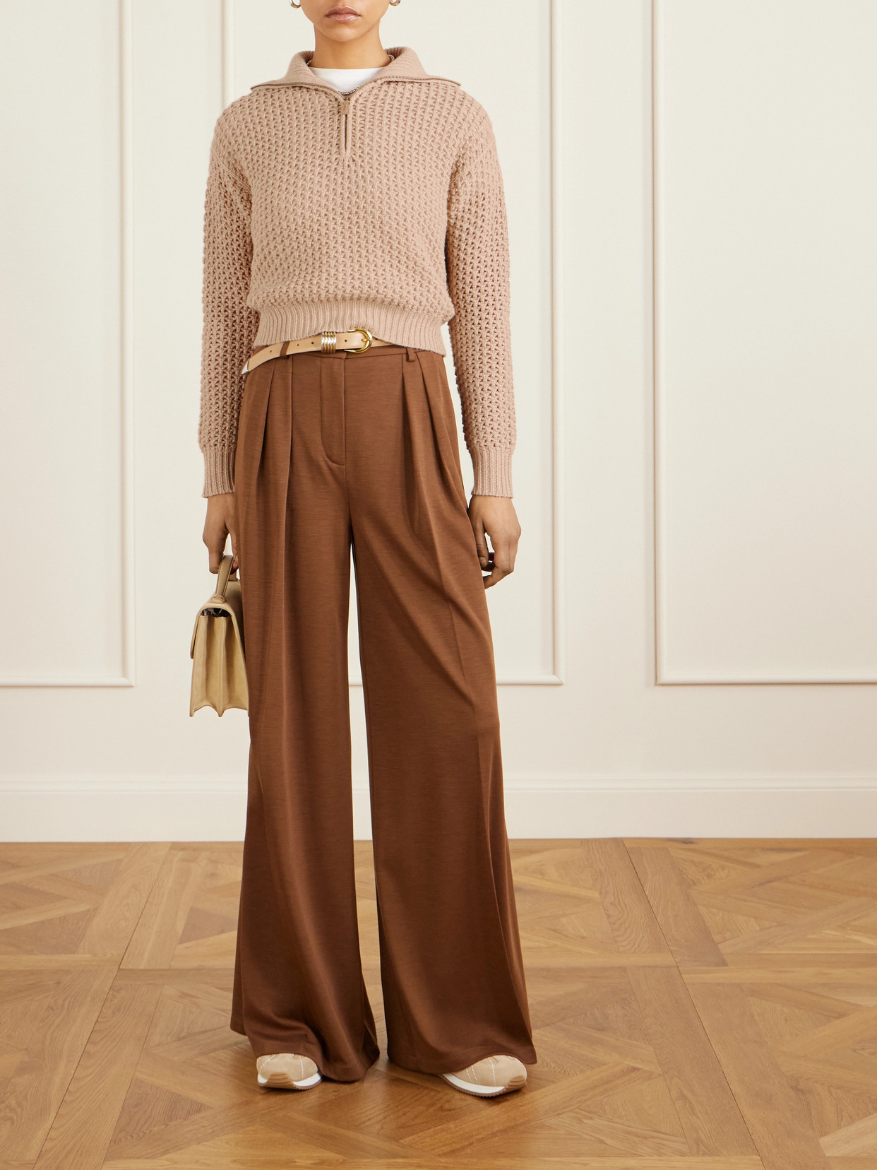 Open-Knit Metallic Wool-Blend Half-Zip Sweater