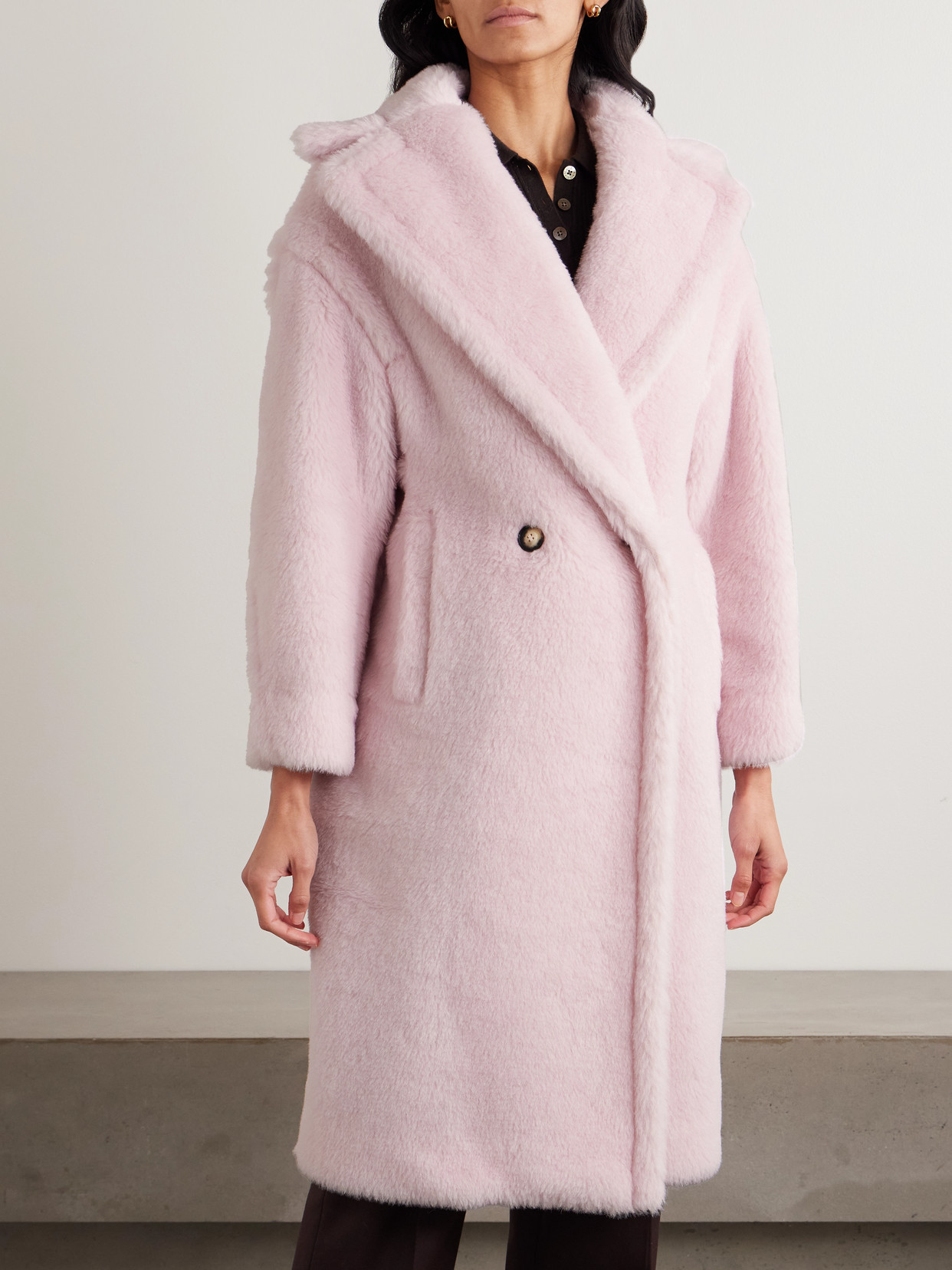 Max Mara Double-breasted Alpaca-blend Coat In Pink