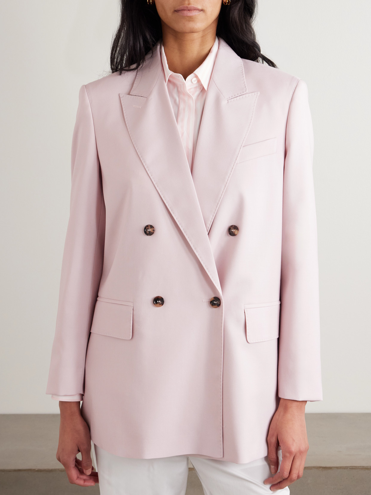 Max Mara Ombrosa Double-breasted Wool, Mohair And Silk-blend Blazer In Pink