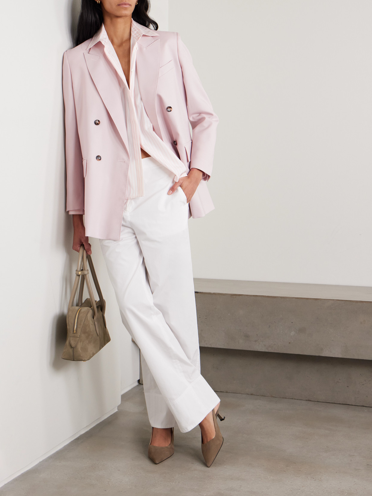 Max Mara Ombrosa Double-breasted Wool, Mohair And Silk-blend Blazer In Pink