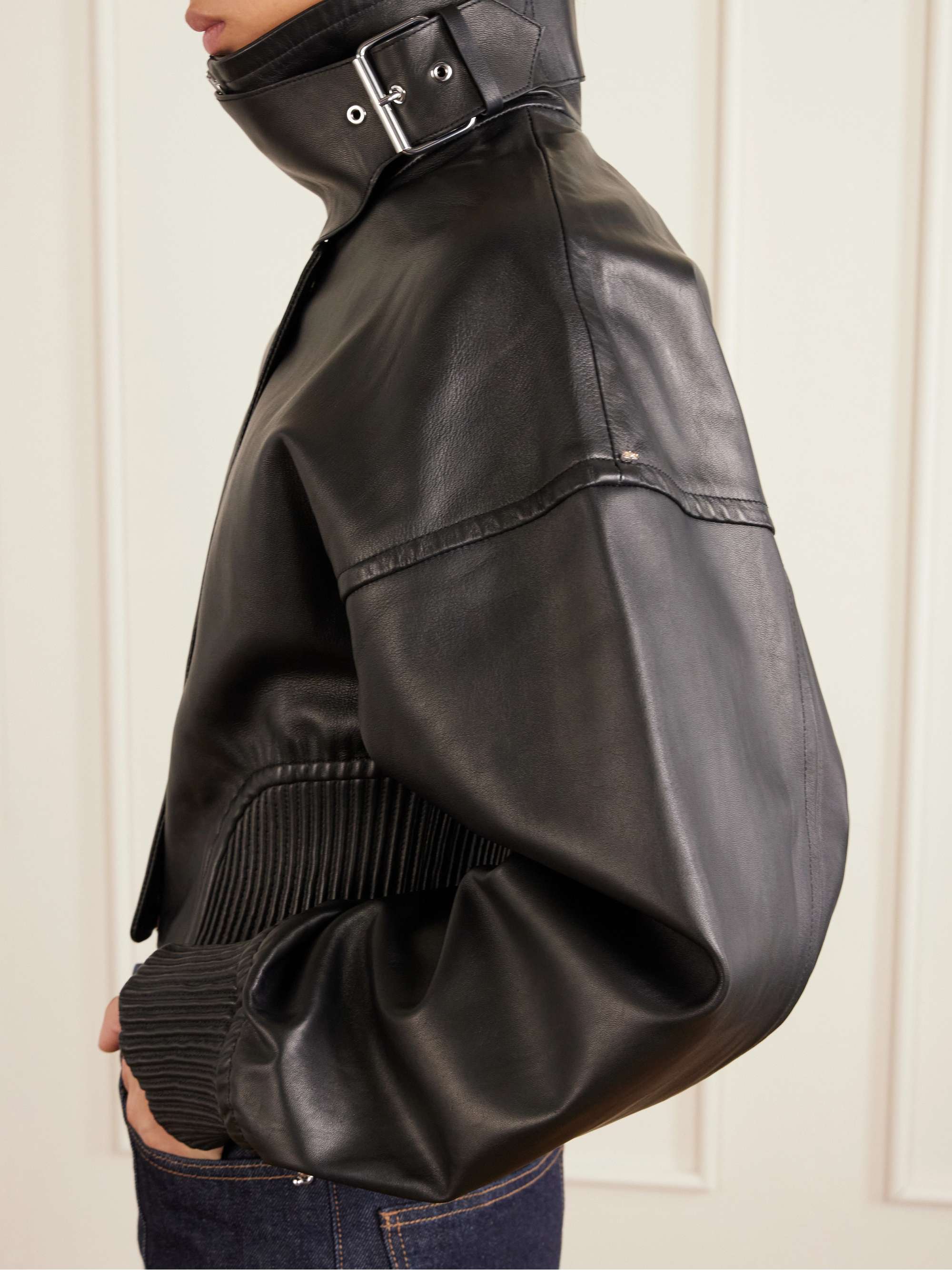 SPORTMAX Cropped buckled leather jacket | NET-A-PORTER