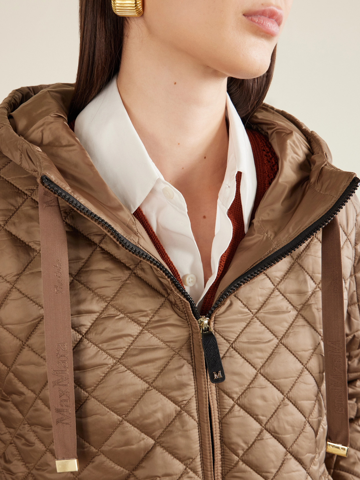 Max Mara Padded Quilted Shell Jacket In Brown