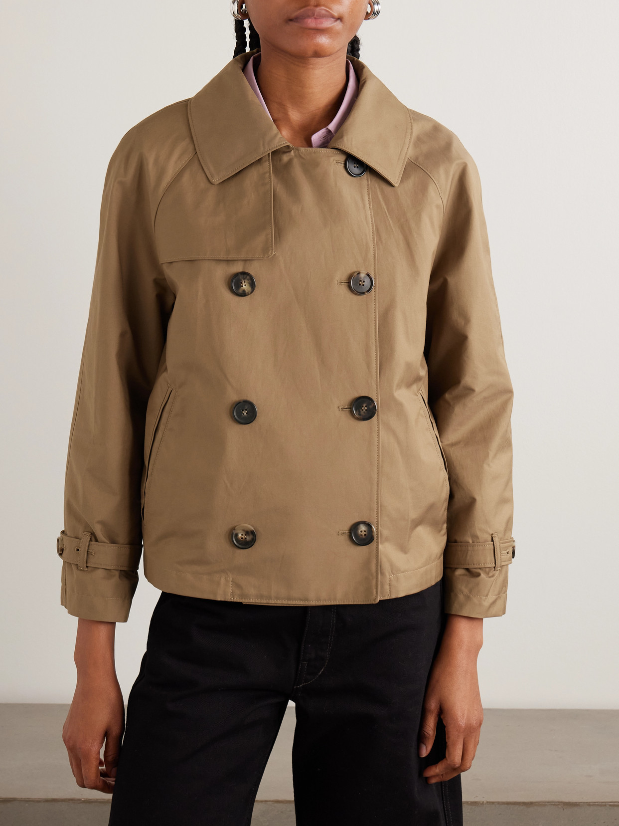 Max Mara Tesoro Cropped Double-breasted Cotton-blend Gabardine Trench Coat In Brown