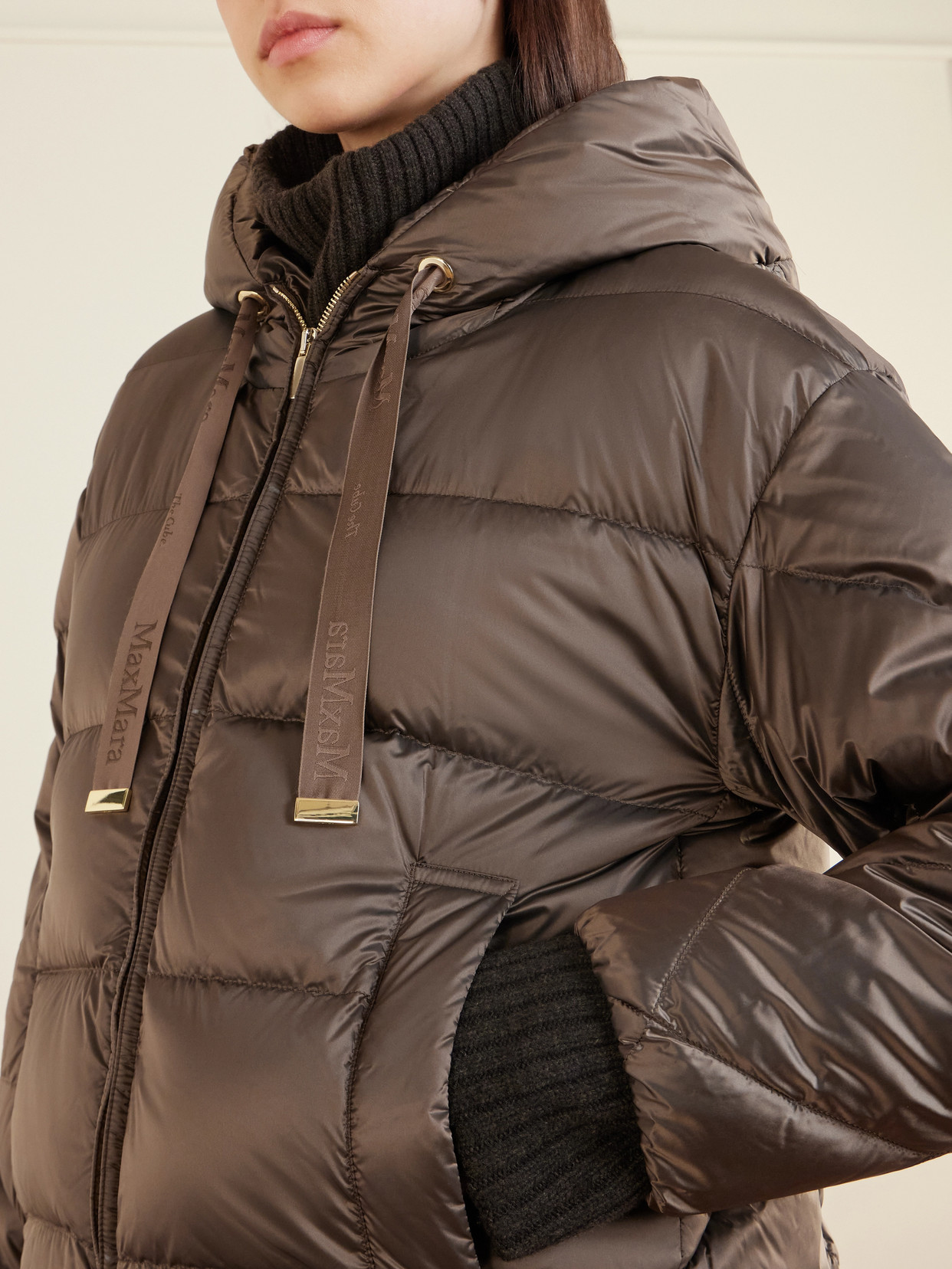 Max Mara The Cube Hooded Quilted Shell Down Jacket In Brown